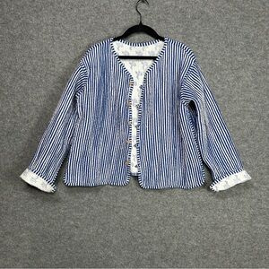 Luxe Indian Cotton Size M Reversible Quilted Striped Floral Jacket Casual Beachy